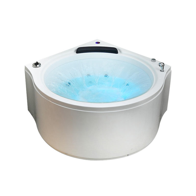 Bañera de esquina Whirlpool redonda de 55 in con luces LED de colores 360 Waterfall